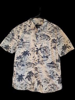 American Eagle Outfitters White & Navy Palm Print Button-Up Shirt